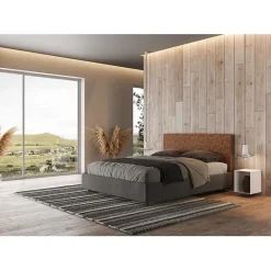 Ityhome Lit avec sommier rembourré 160x200 tissu Era 04 orange Arla
