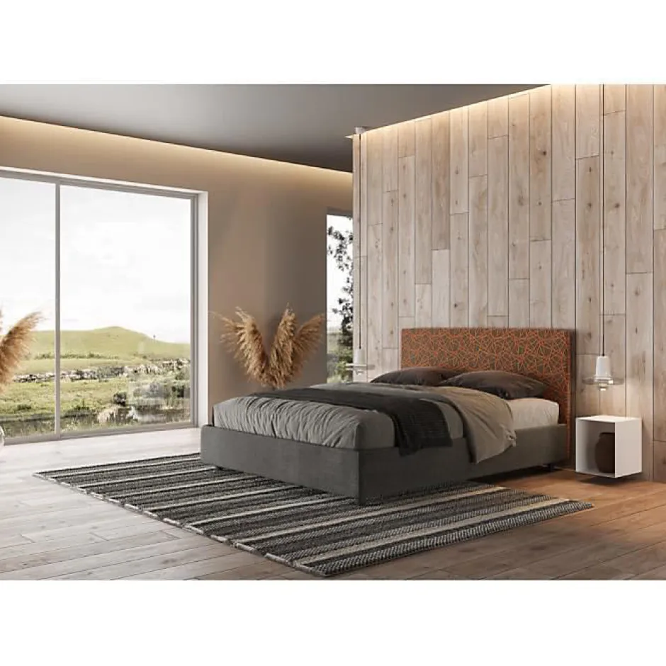 Ityhome Lit avec sommier rembourré 160x200 tissu Era 04 orange Arla