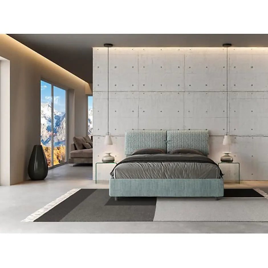 Ityhome Lit avec sommier rembourré 160x200 Aragona 7 tissu bleu clair Mados