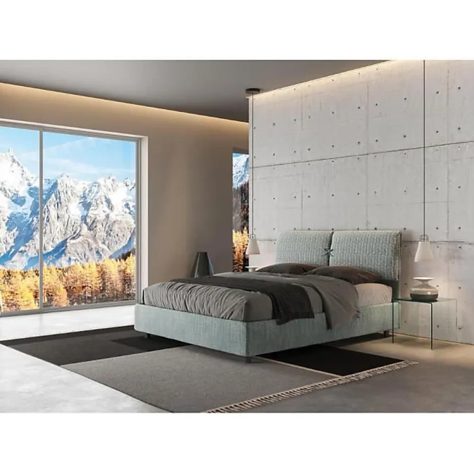 Ityhome Lit avec sommier rembourré 160x200 Aragona 7 tissu bleu clair Mados