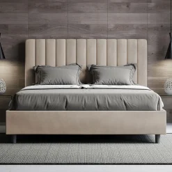 Ityhome Lit avec sommier rembourré 160x200 Agueda sable microfibre