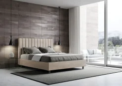 Ityhome Lit avec sommier rembourré 160x200 Agueda sable microfibre