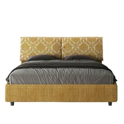 Ityhome Lit avec sommier rembourré 160x200 en tissu Agata 3 jaune Mados Hot