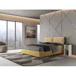 Ityhome Lit avec sommier rembourré 160x200 en tissu Agata 3 jaune Mados Hot