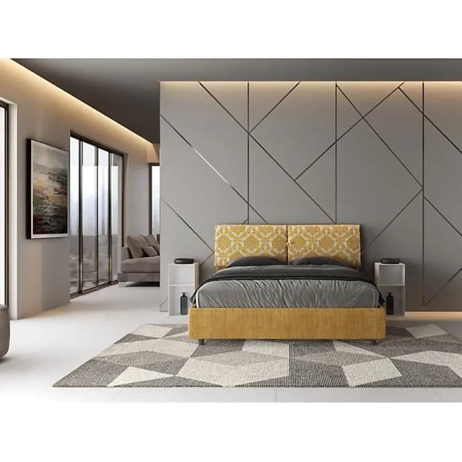 Ityhome Lit avec sommier rembourré 160x200 en tissu Agata 3 jaune Mados Hot