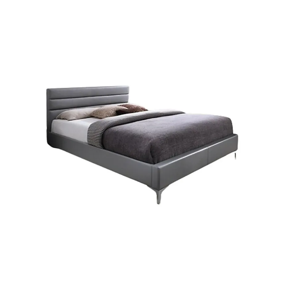 Meublorama Lit avec sommier THOMAS 160x200 en simili cuir, coloris gris 215 x 99,5 x 165 cm