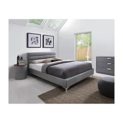 Meublorama Lit avec sommier THOMAS 160x200 en simili cuir, coloris gris 215 x 99,5 x 165 cm