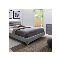Meublorama Lit avec sommier THOMAS 160x200 en simili cuir, coloris gris 215 x 99,5 x 165 cm