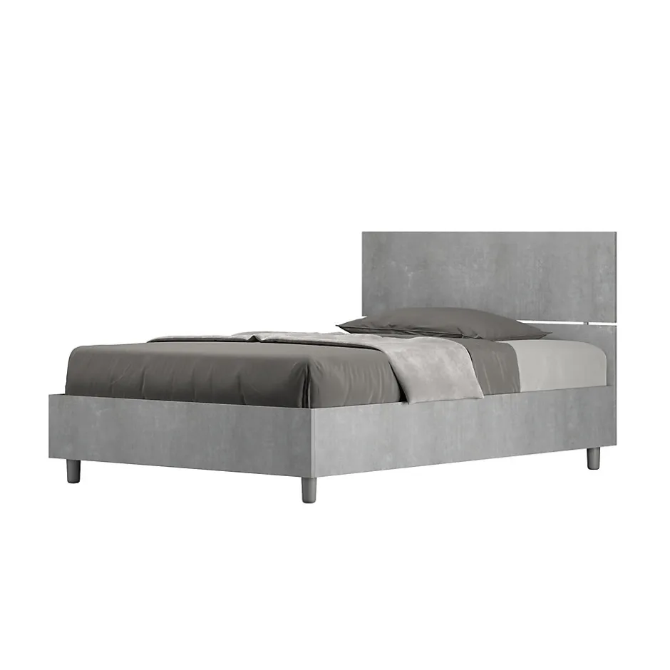 Ityhome Lit avec sommier 120x190, tête de lit droite en béton Demas