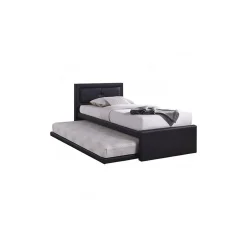 Meublorama Lit avec tiroir-lit RODAN 90x200 cm en simili cuir coloris noir, sommier inclus.