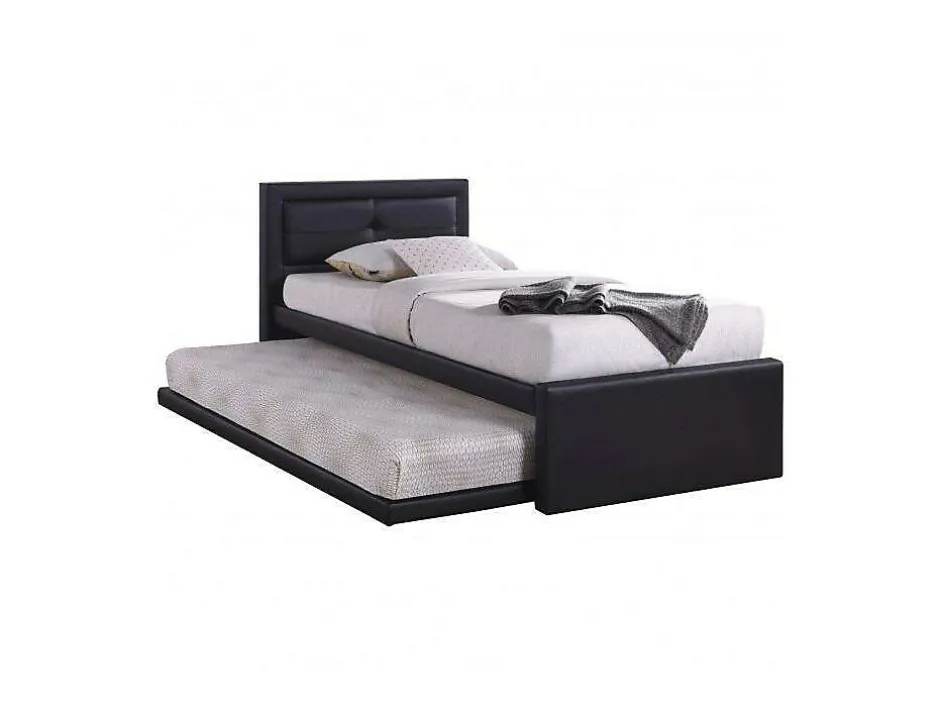 Meublorama Lit avec tiroir-lit RODAN 90x200 cm en simili cuir coloris noir, sommier inclus.