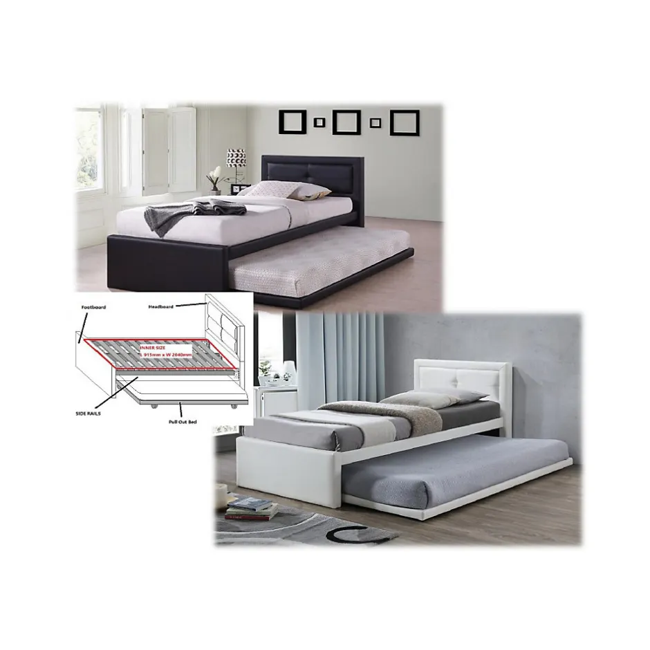 Meublorama Lit avec tiroir-lit RODAN 90x200 cm Similicuir blanc Sommier inclus Style moderne