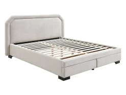 Vente-unique Lit avec tiroirs 160 x 200 cm - Tissu - Beige + Matelas - INASTO