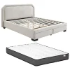 Vente-unique Lit avec tiroirs 180 x 200 cm - Tissu - Beige + Matelas - INASTO