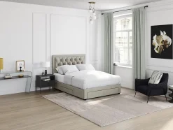 Vente-unique Lit avec tiroirs 180 x 200 cm - Tissu velours - Beige + Matelas - LEOPOLD New