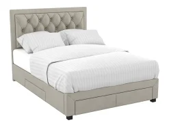 Vente-unique Lit avec tiroirs 180 x 200 cm - Tissu velours - Beige - LEOPOLD Outlet