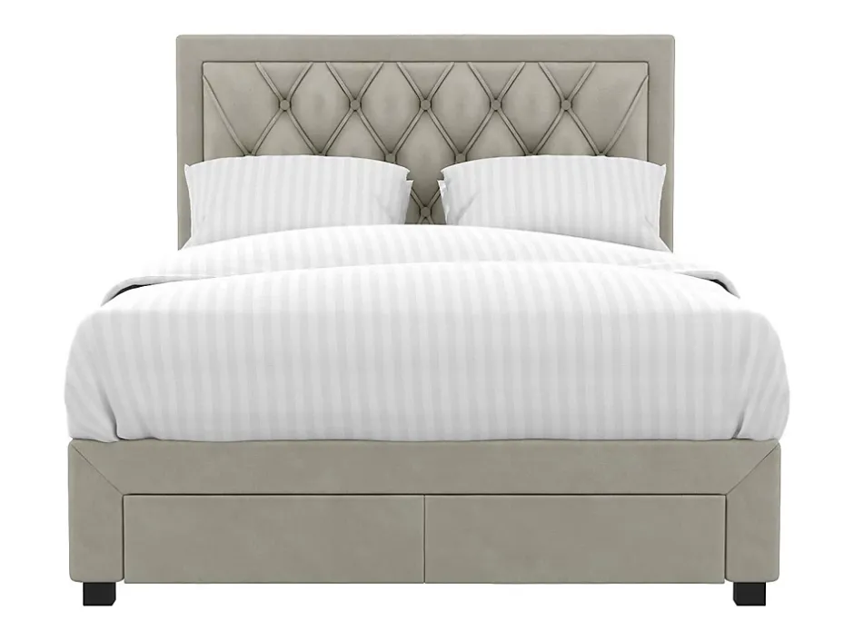 Vente-unique Lit avec tiroirs 180 x 200 cm - Tissu velours - Beige - LEOPOLD Outlet