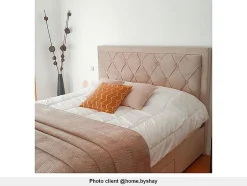 Vente-unique Lit avec tiroirs 180 x 200 cm - Tissu velours - Beige - LEOPOLD Outlet