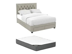 Vente-unique Lit avec tiroirs 140 x 190 cm - Tissu velours - Beige + Matelas - LEOPOLD