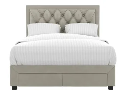 Vente-unique Lit avec tiroirs 140 x 190 cm - Tissu velours - Beige + Matelas - LEOPOLD