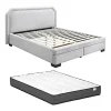 Vente-unique Lit avec tiroirs 140 x 190 cm - Tissu - Gris clair + Matelas - INASTO