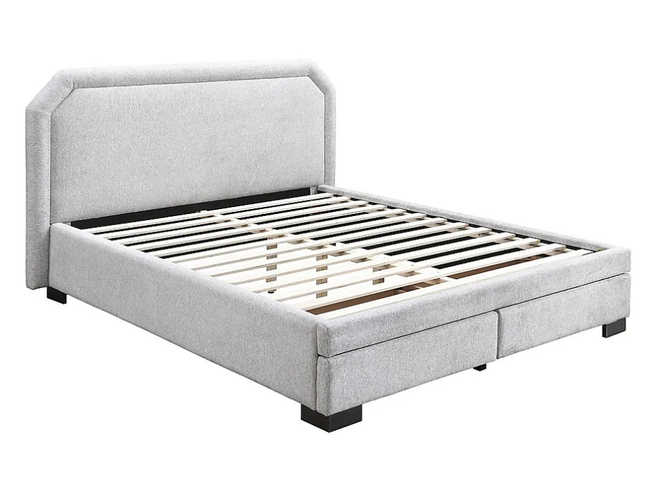 Vente-unique Lit avec tiroirs 140 x 190 cm - Tissu - Gris clair + Matelas - INASTO