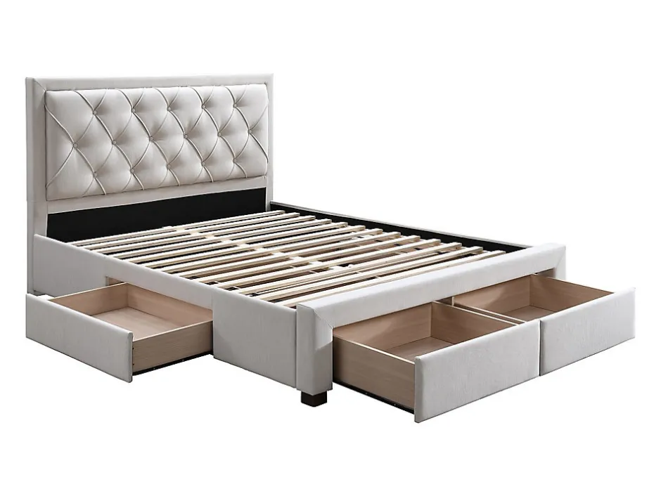 Vente-unique Lit avec tiroirs 160 x 200 cm - Tissu - Beige + Matelas - LEOPOLD