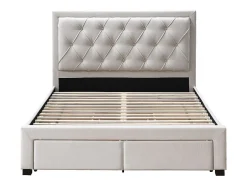 Vente-unique Lit avec tiroirs 160 x 200 cm - Tissu - Beige + Matelas - LEOPOLD