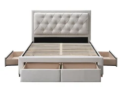 Vente-unique Lit avec tiroirs 160 x 200 cm - Tissu - Beige + Matelas - LEOPOLD