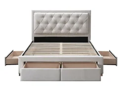 Vente-unique Lit avec tiroirs 160 x 200 cm - Tissu - Beige - LEOPOLD Outlet