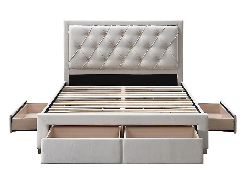 Vente-unique Lit avec tiroirs 160 x 200 cm - Tissu - Beige - LEOPOLD Outlet