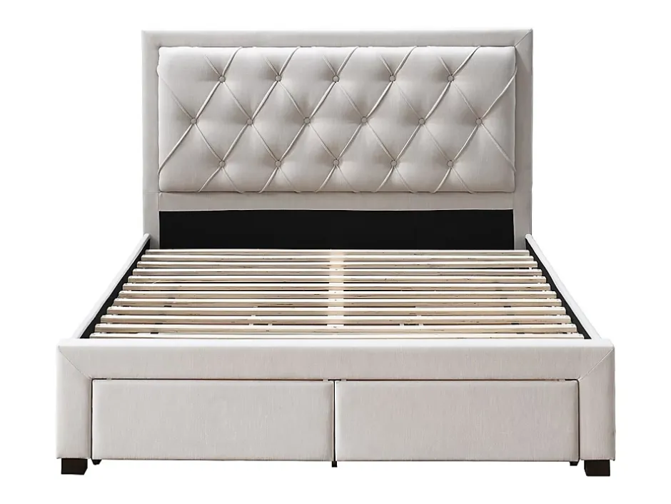 Vente-unique Lit avec tiroirs 160 x 200 cm - Tissu - Beige - LEOPOLD Outlet
