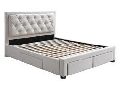Vente-unique Lit avec tiroirs 160 x 200 cm - Tissu - Beige - LEOPOLD Outlet