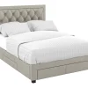 Vente-unique Lit avec tiroirs 140 x 190 cm - Tissu velours - Beige - LEOPOLD Online