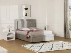 Vente-unique Lit avec tiroirs 140 x 190 cm - Tissu velours - Beige - LEOPOLD Online