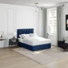 Vente-unique Lit avec tiroirs 160 x 200 cm - Tissu velours bleu + Matelas - LEOPOLD New