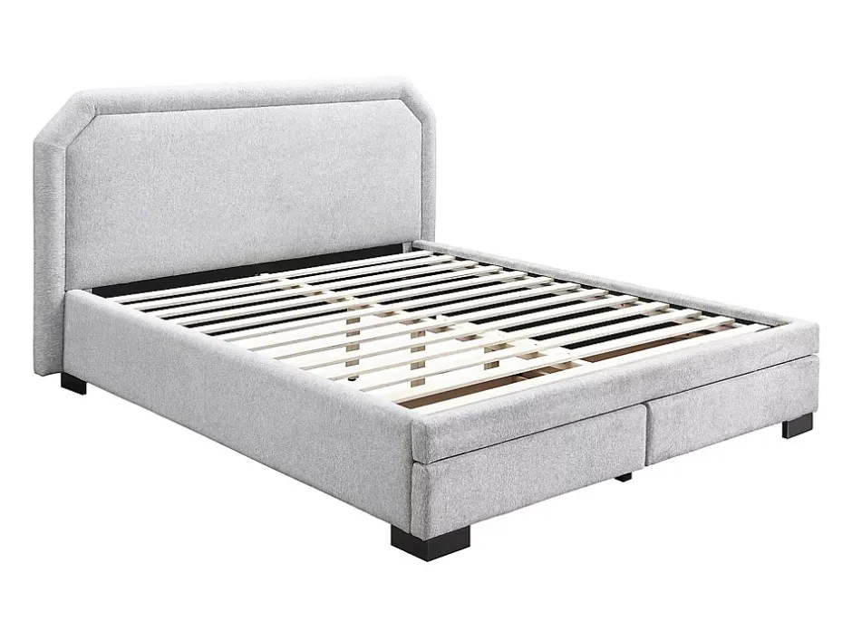 Vente-unique Lit avec tiroirs 160 x 200 cm - Tissu - Gris clair - INASTO Sale