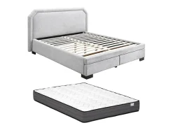 Vente-unique Lit avec tiroirs 180 x 200 cm - Tissu - Gris clair + Matelas - INASTO
