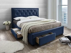 Vente-unique Lit avec tiroirs 160 x 200 cm - Tissu velours bleu - LEOPOLD Best