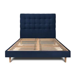 Sommeil De Plomb Lit avec tête de lit capitonnée velours et sommier kit - Lit en bois massif