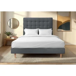 Sommeil De Plomb Lit avec tête de lit capitonnée velours et sommier kit - Lit en bois massif Discount