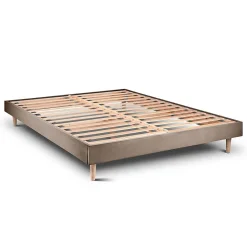 Sommeil De Plomb Lit avec tête de lit capitonnée velours et sommier kit - Lit en bois massif