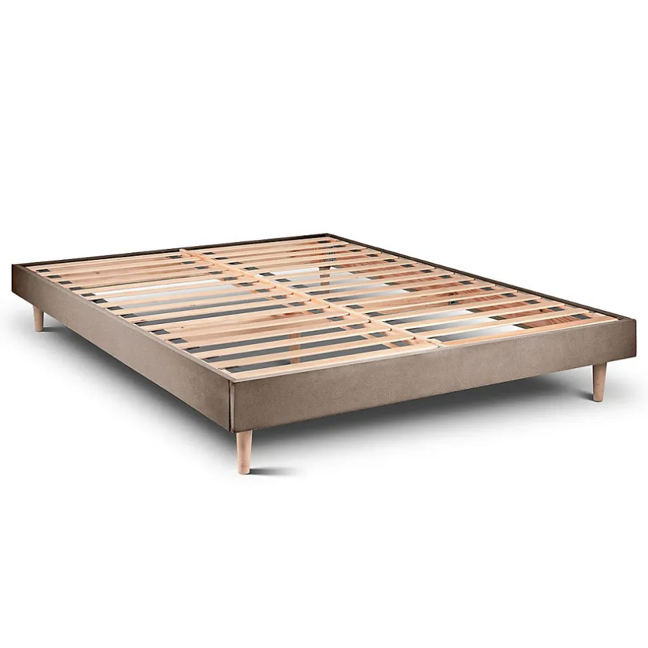 Sommeil De Plomb Lit avec tête de lit capitonnée velours et sommier kit - Lit en bois massif