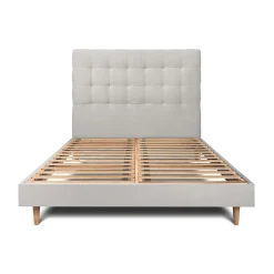 Sommeil De Plomb Lit avec tête de lit capitonnée velours et sommier kit - Lit en bois massif