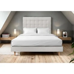 Sommeil De Plomb Lit avec tête de lit capitonnée velours et sommier kit - Lit en bois massif