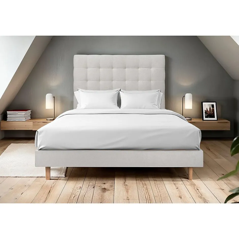 Sommeil De Plomb Lit avec tête de lit capitonnée velours et sommier kit - Lit en bois massif