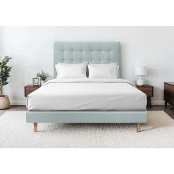 Sommeil De Plomb Lit avec tête de lit capitonnée velours et sommier - Lit en bois massif
