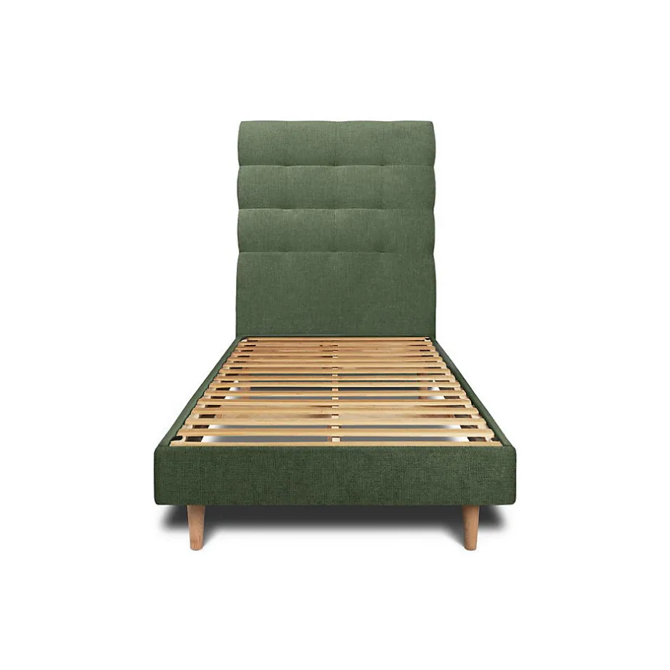 Sommeil De Plomb Lit avec tête de lit capitonnée tissu et sommier kit - Lit en bois massif