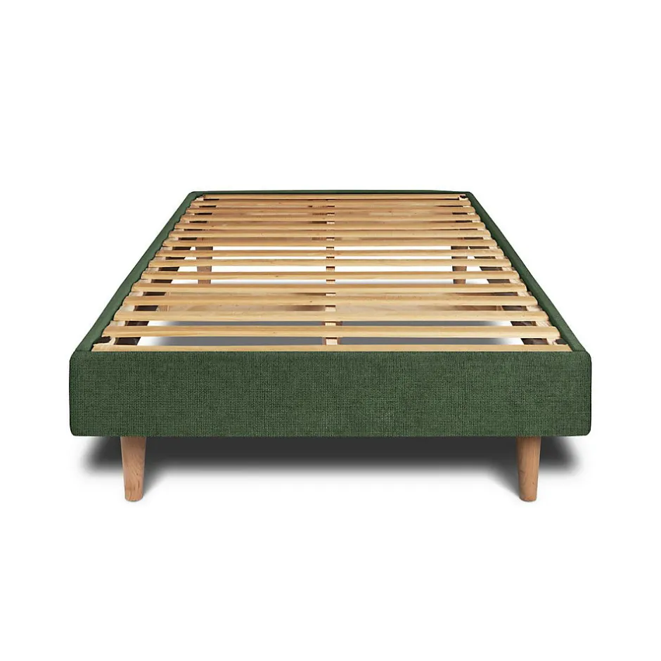 Sommeil De Plomb Lit avec tête de lit capitonnée tissu et sommier kit - Lit en bois massif