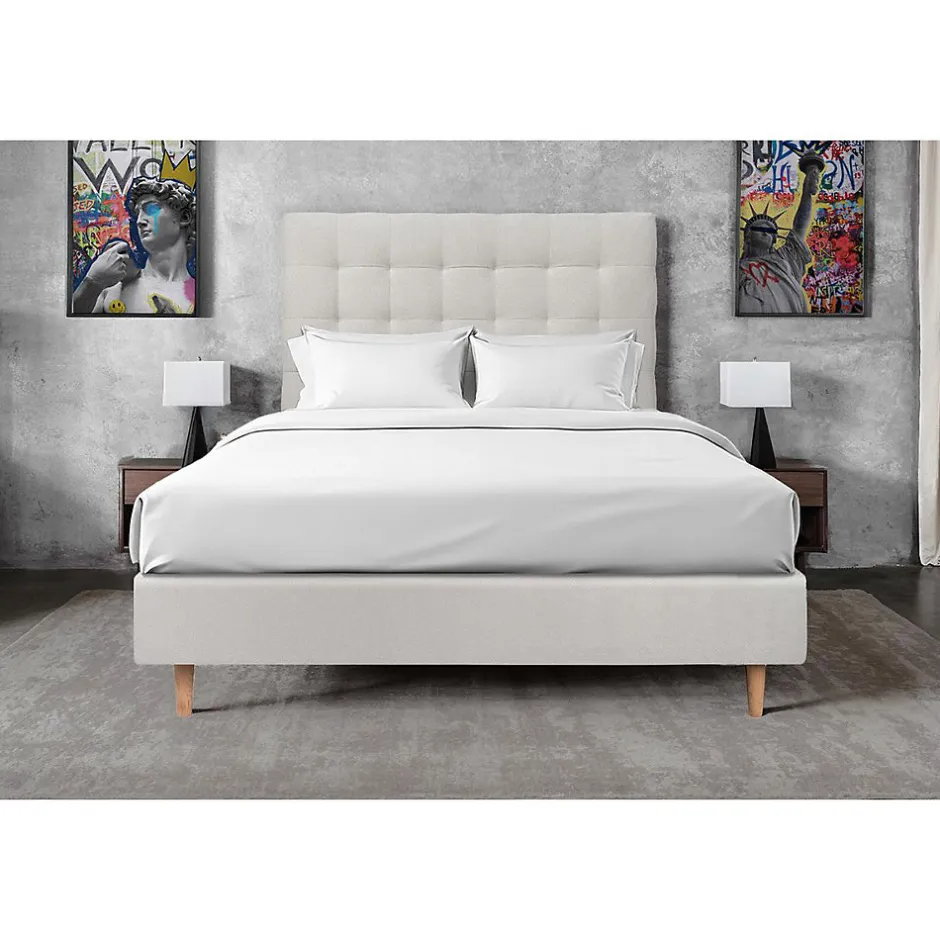 Sommeil De Plomb Lit avec tête de lit capitonnée velours et sommier - Lit en bois massif